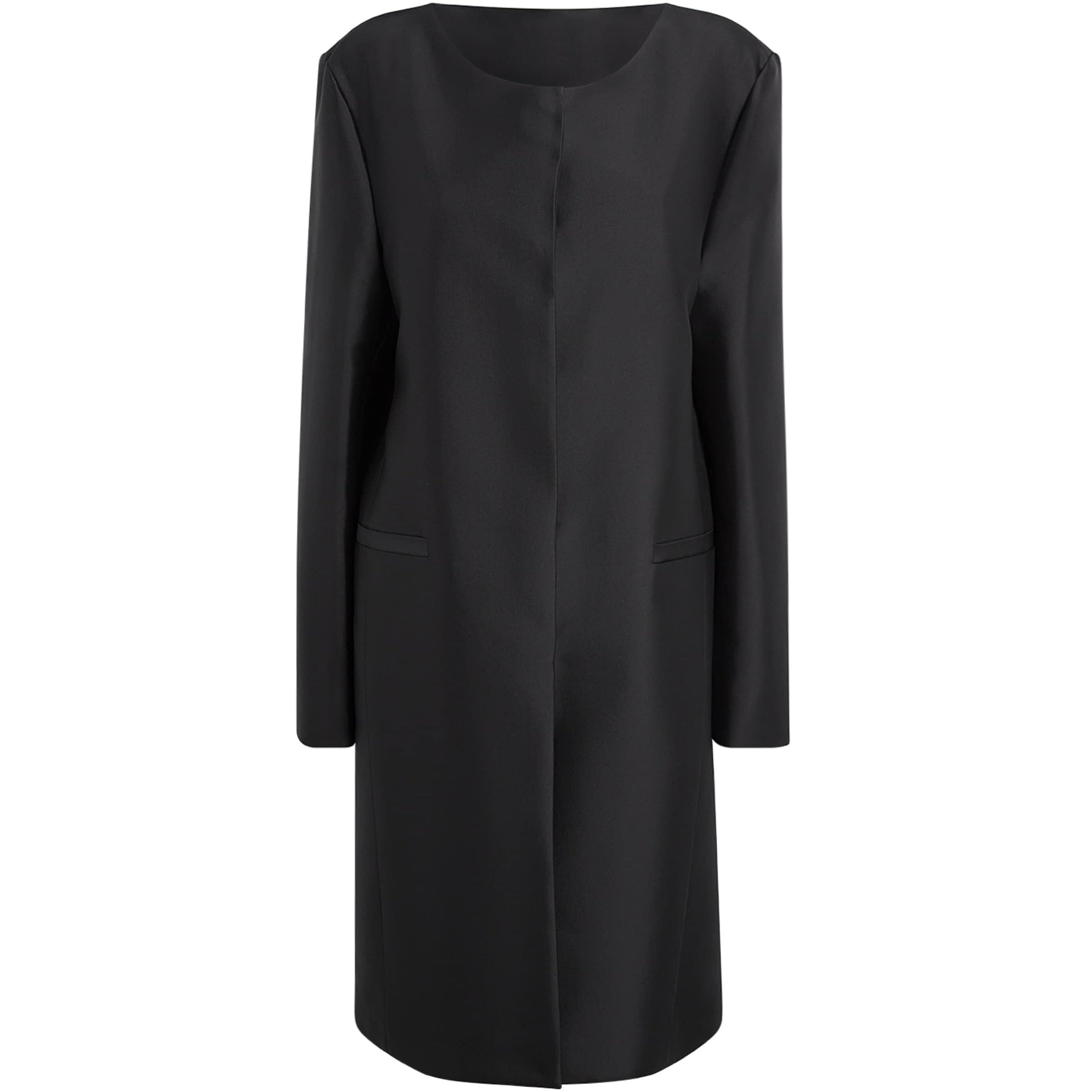 Toteme Black Silk Collarless Midi Coat