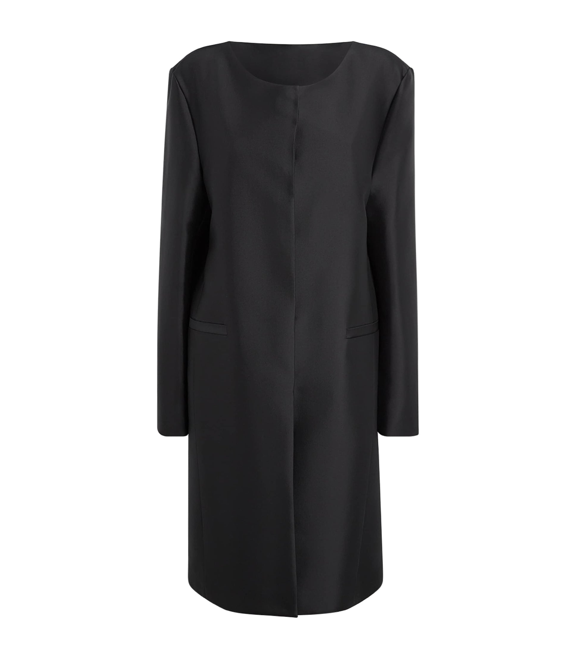 Toteme Black Silk Collarless Midi Coat