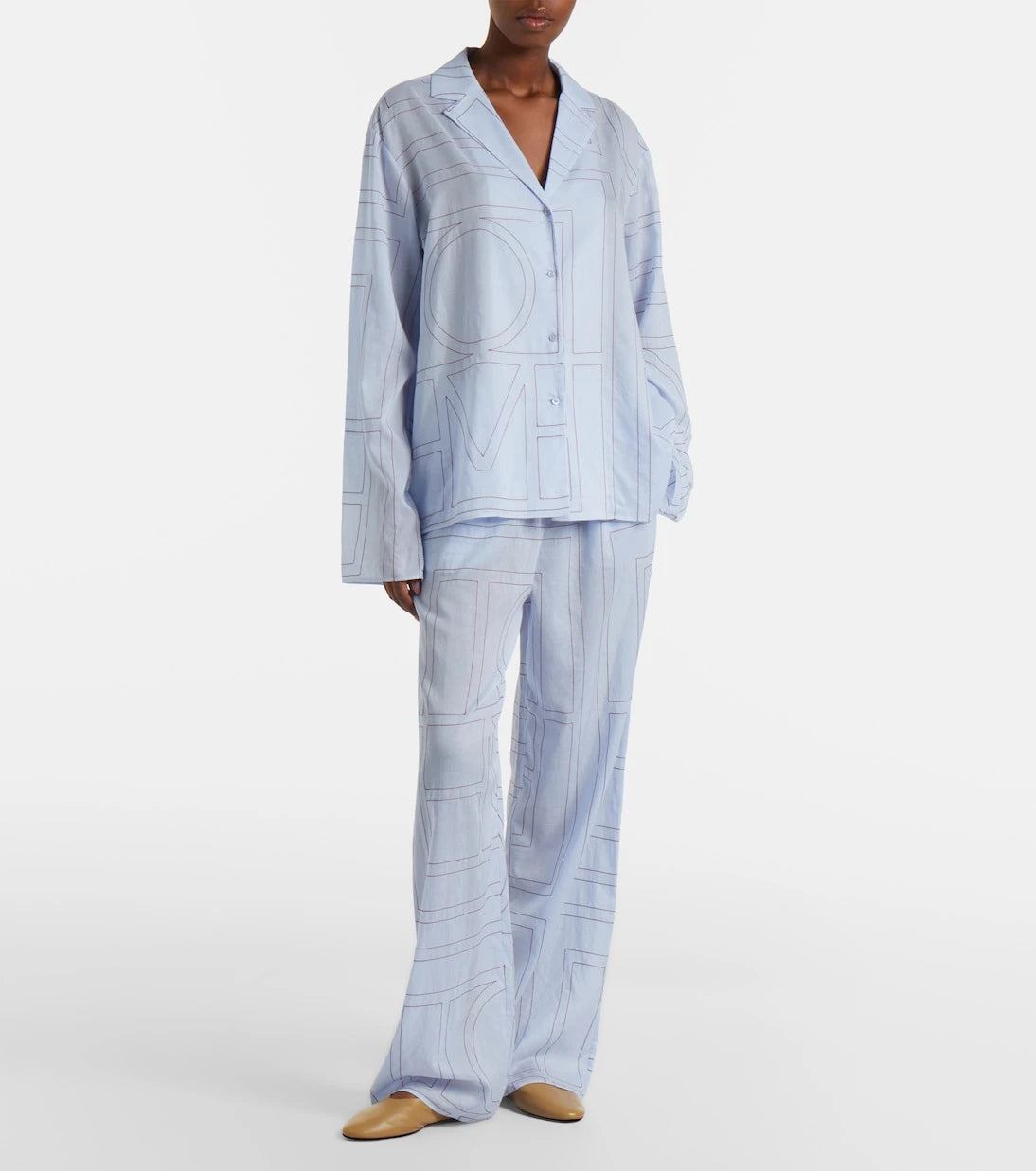 Toteme - Embroidered cotton-blend poplin pajama shirt