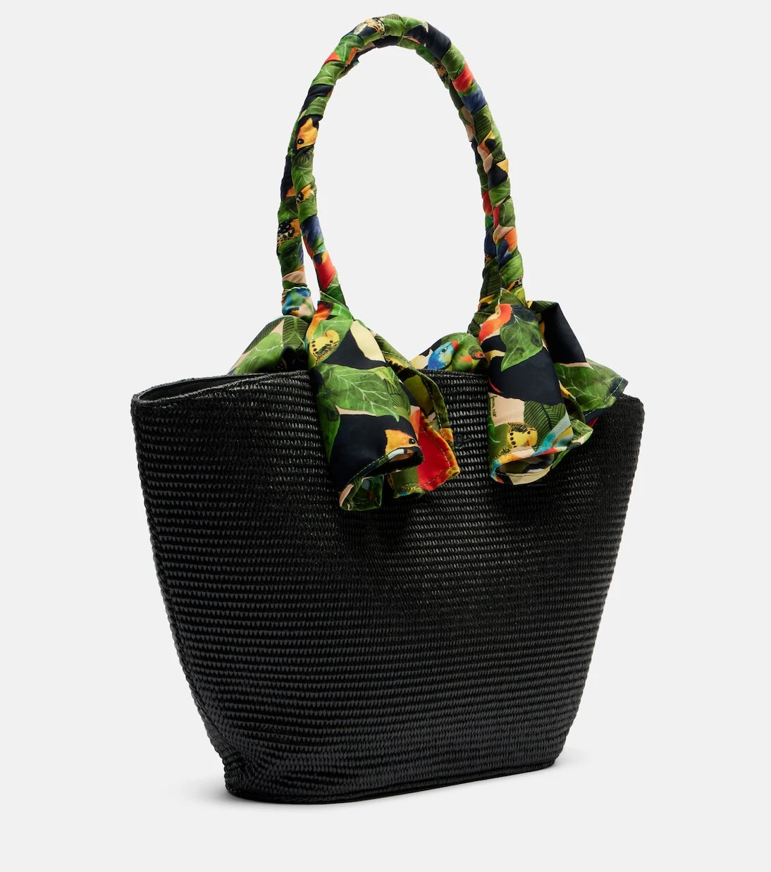 Farm Rio - Basket Medium silk-trimmed raffia tote bag