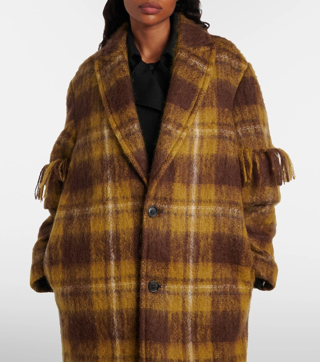 Loewe - Checked fringed mohair and wool coat