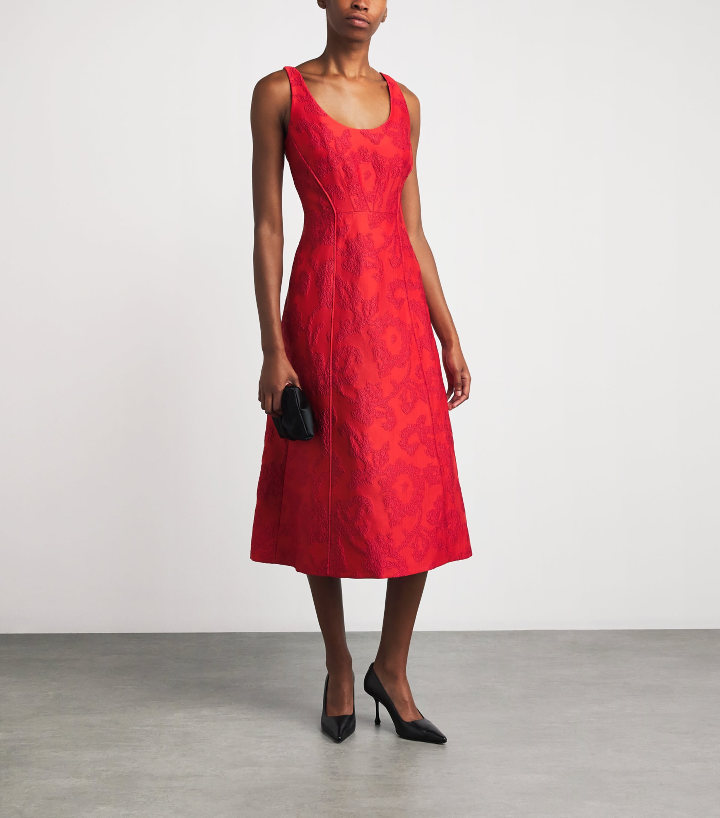 Emilia Wickstead Red Boucle Floral Labrina Midi Dress