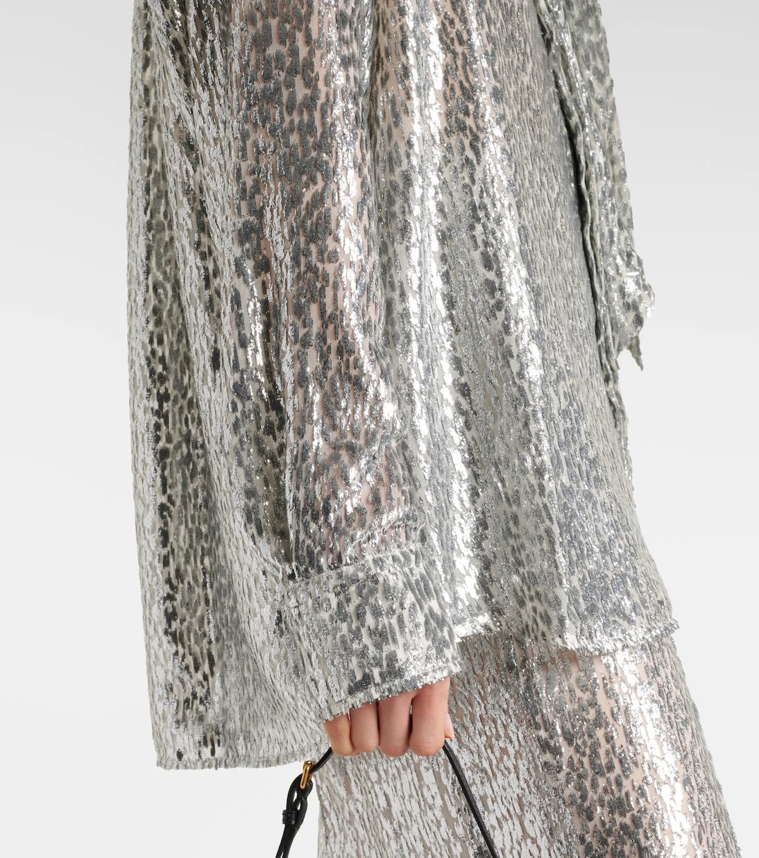 Stella McCartney - Leopard-print scarf-detail lamé shirt