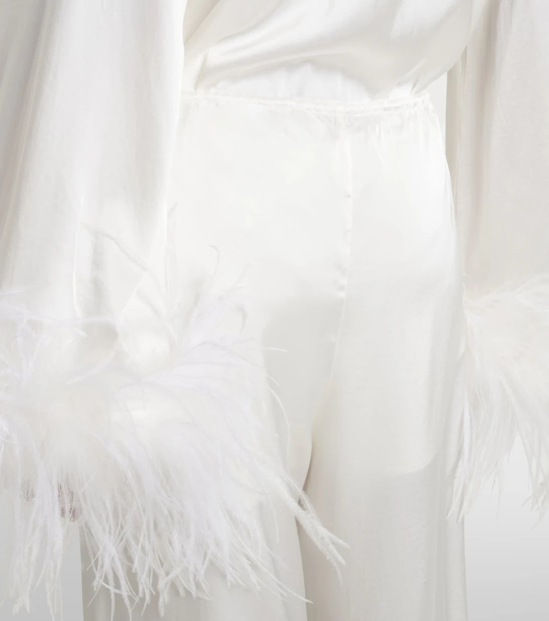 Oséree - Bridal feather-trimmed satin wide-leg pants