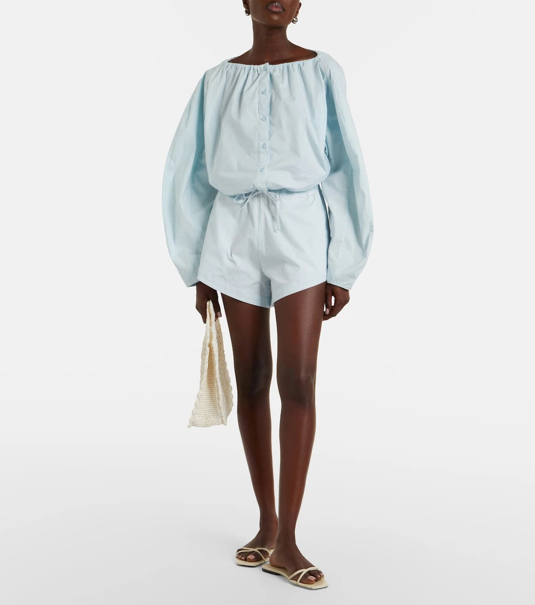 Rotate - Gathered cotton-blend blouse