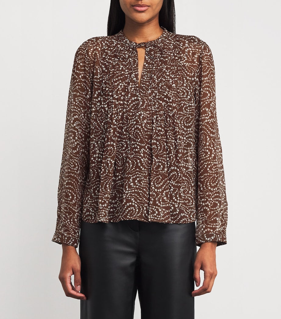 Rag & Bone Brown Silk-Blend Floral Amaris Blouse