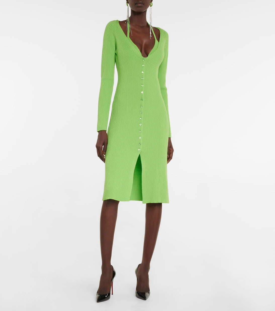 Blumarine - Ribbed-knit wool halterneck midi dress