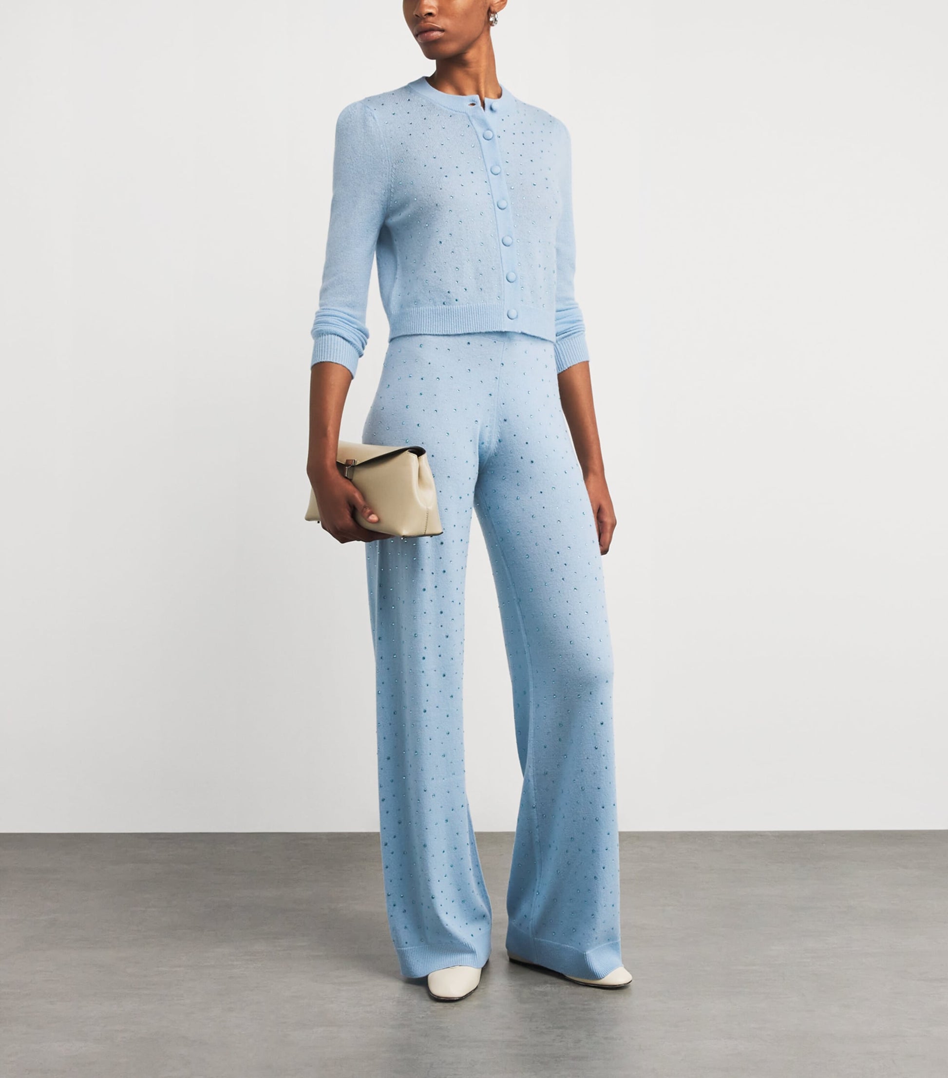 Allude Blue Wool-Cashmere Crystal-Embellished Cardigan