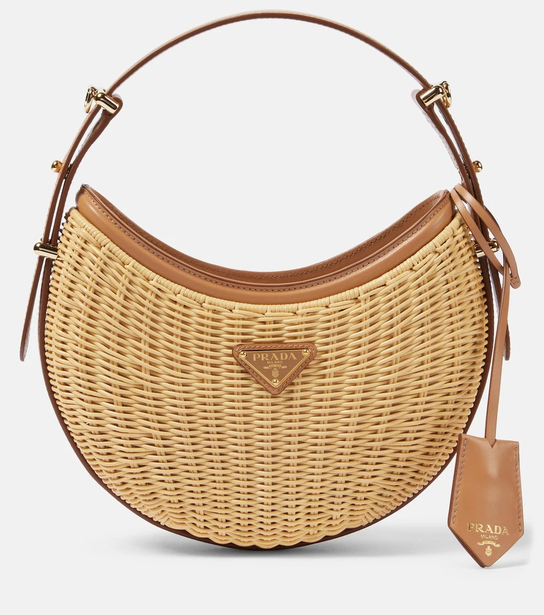 Prada - Arqué woven leather-trimmed shoulder bag