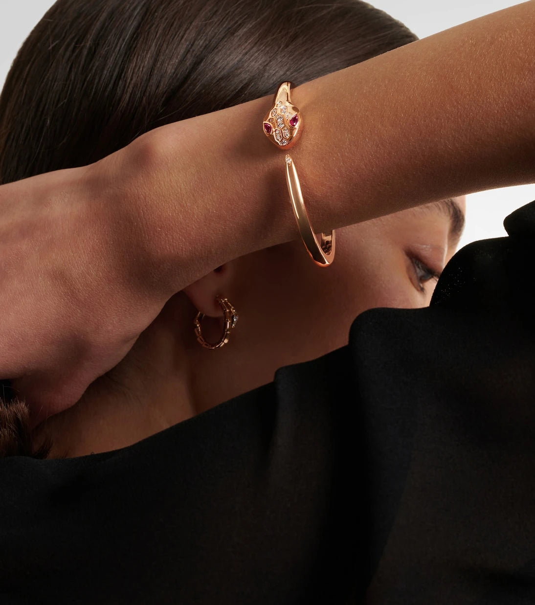 Bvlgari - Serpenti 18kt rose gold bangle with diamonds and rubellites