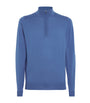 John Smedley Blue Extra Fine Merino Wool Half-Zip Tapton Sweater