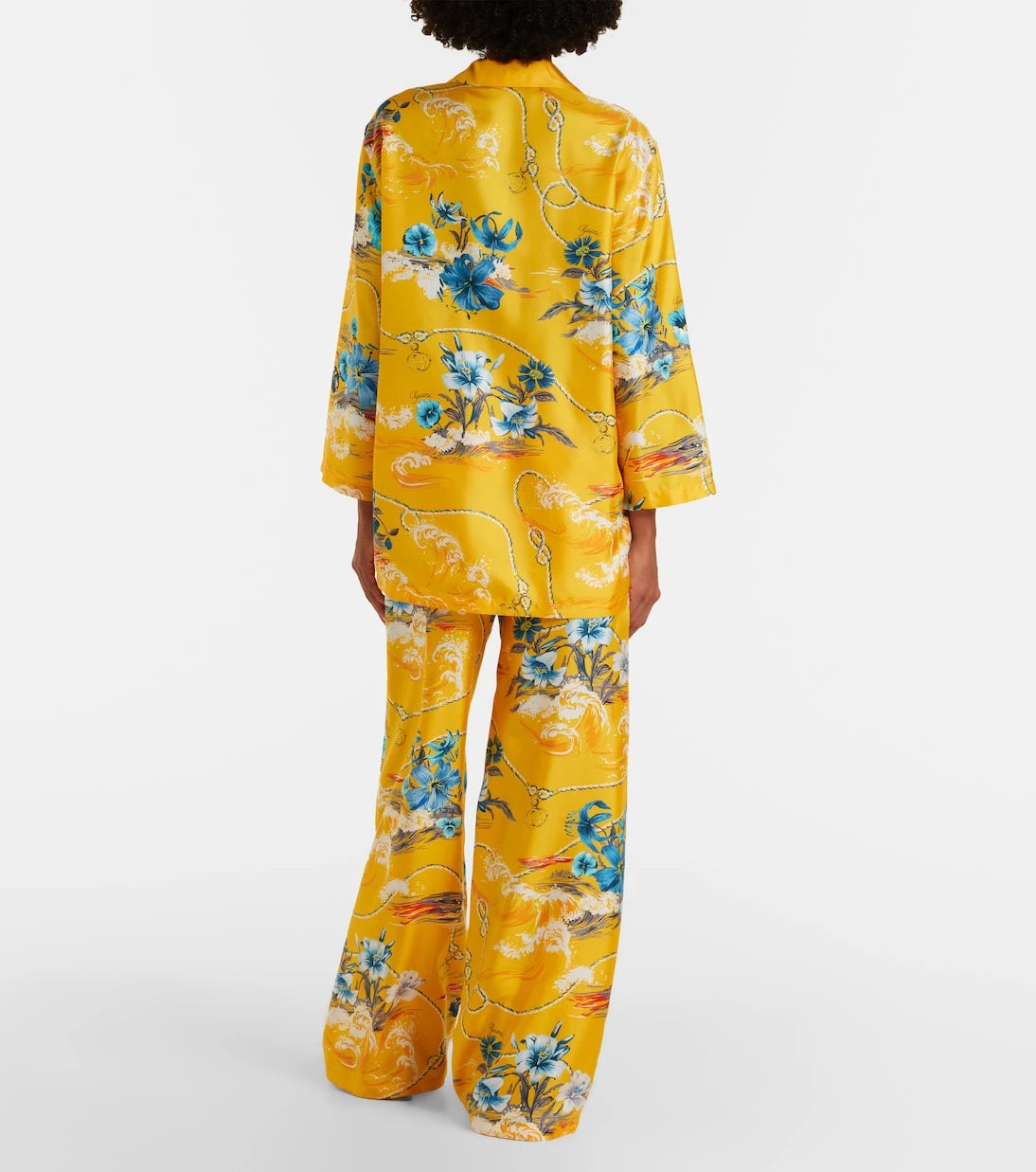 Gucci - Desenli ipek gabardin Palazzo pantolon