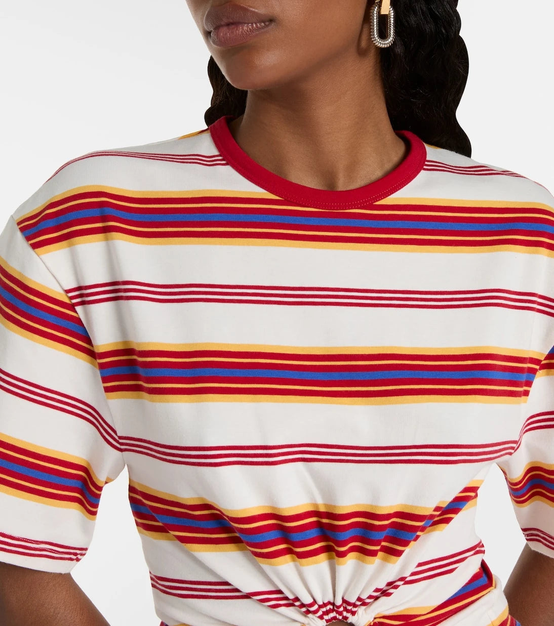 Rabanne - Gathered striped cotton-blend T-shirt