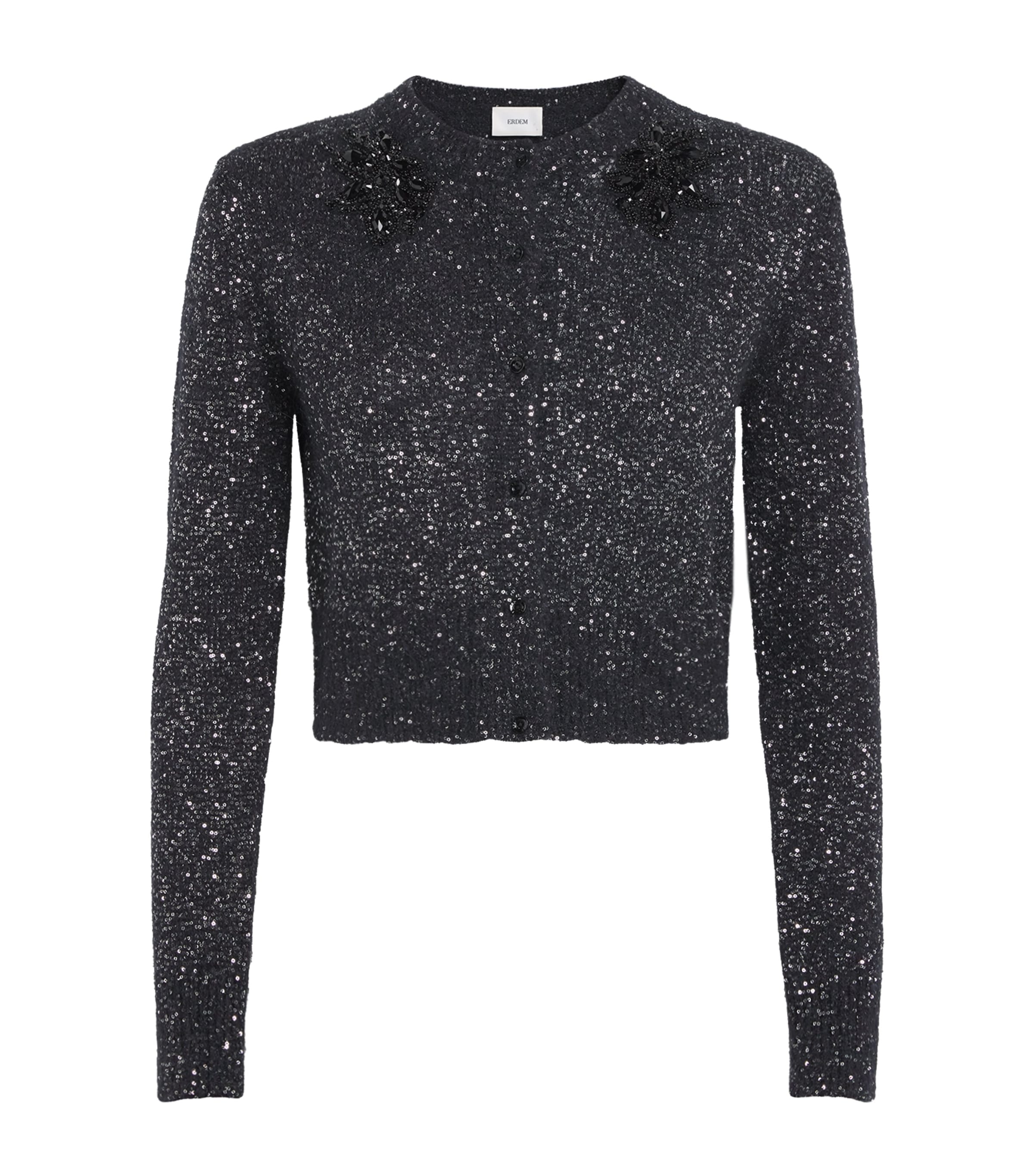 Erdem Black Wool-Blend Sequin Cardigan