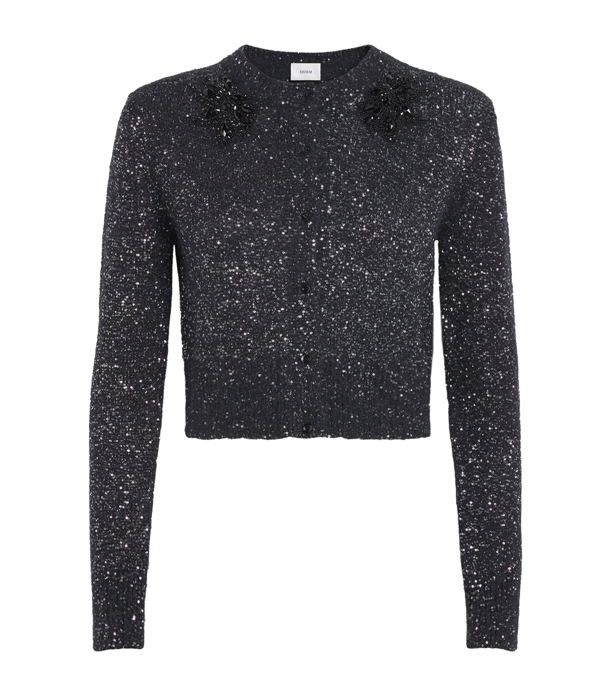 Erdem Black Wool-Blend Sequin Cardigan
