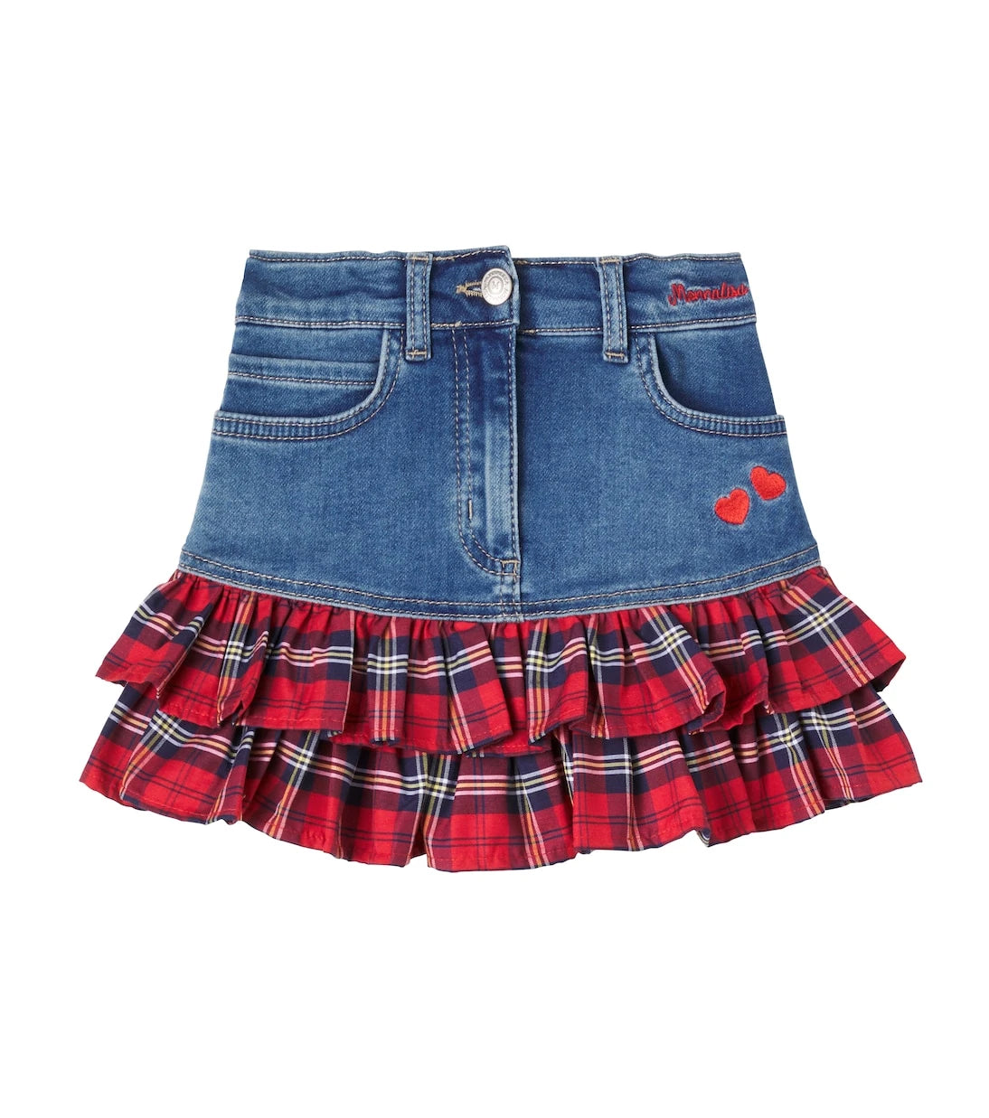 Monnalisa - Tartan cotton-blend denim skirt