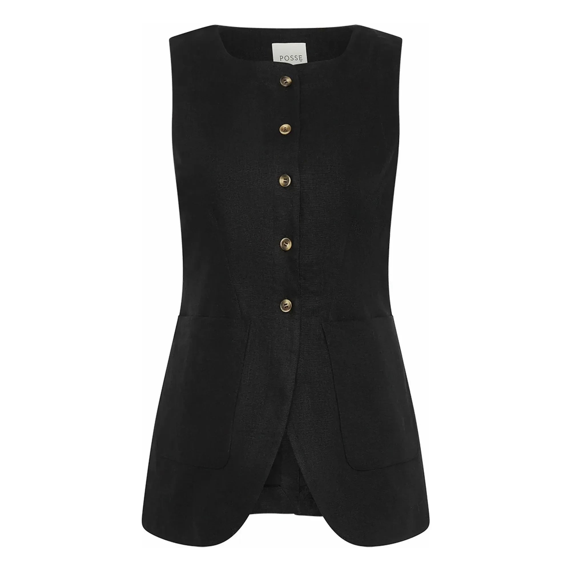 Posse - Emma Linen Sleeveless Jacket | Black