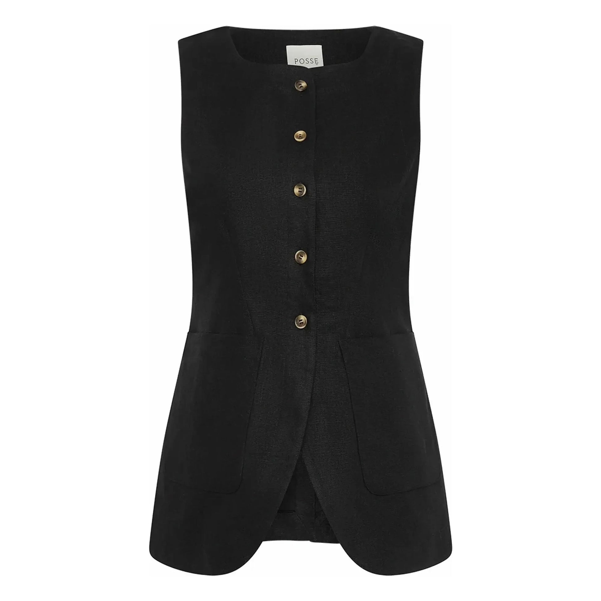 Posse - Emma Linen Sleeveless Jacket | Black