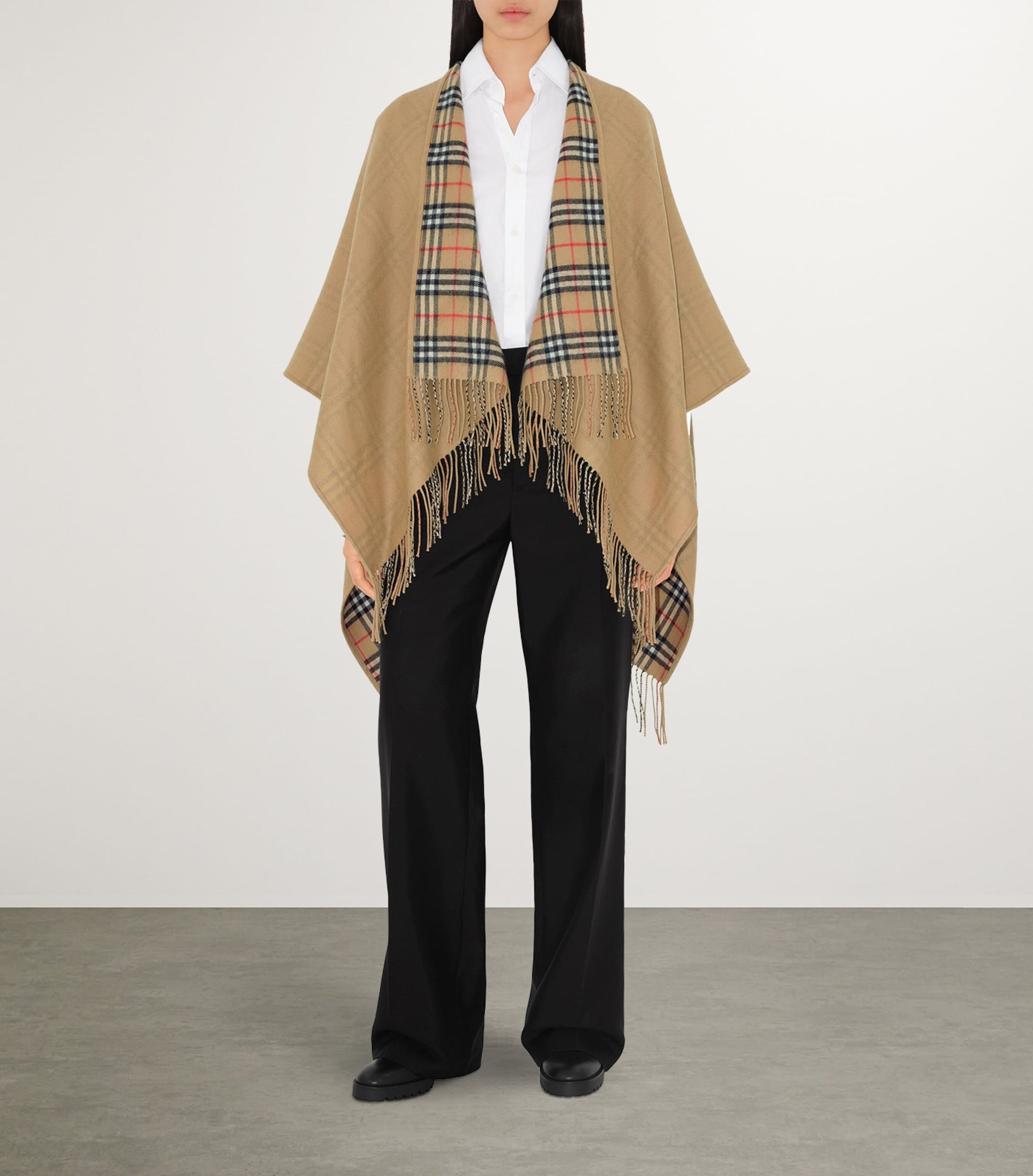 Burberry Beige Wool Reversible Check Cape