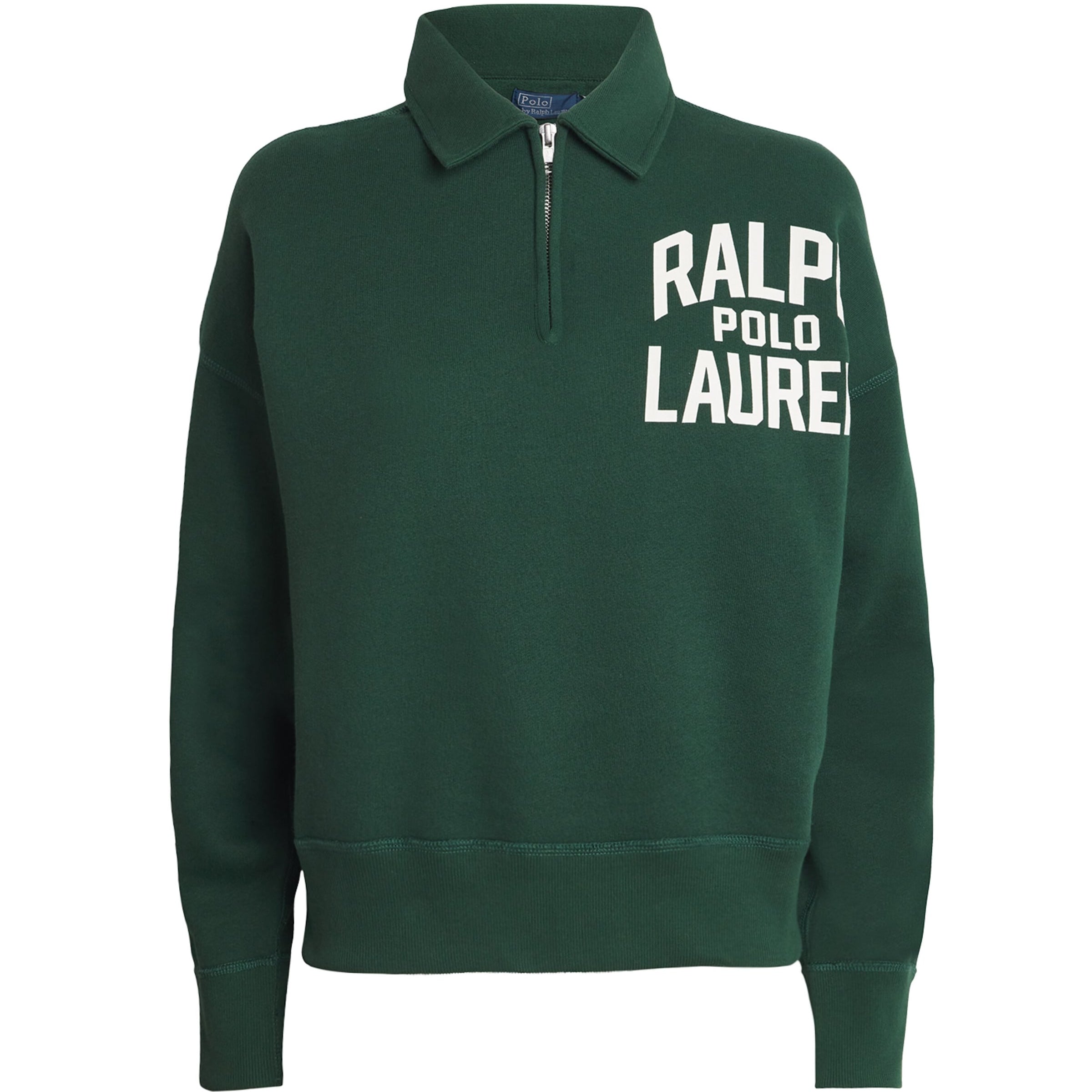 Polo Ralph Lauren Green Cotton-Blend Quarter-Zip Logo Sweatshirt