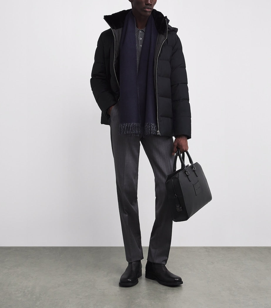 Yves Salomon Navy Wool-Silk Green Storm System Mink-Trim Puffer Jacket