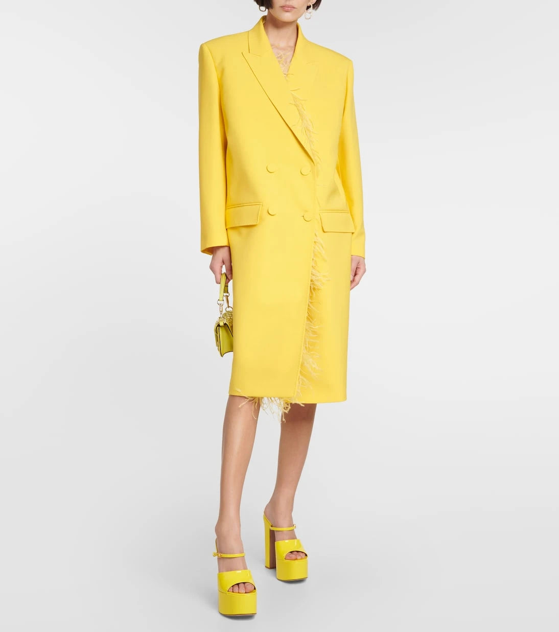 Valentino - Feather-trimmed virgin wool coat