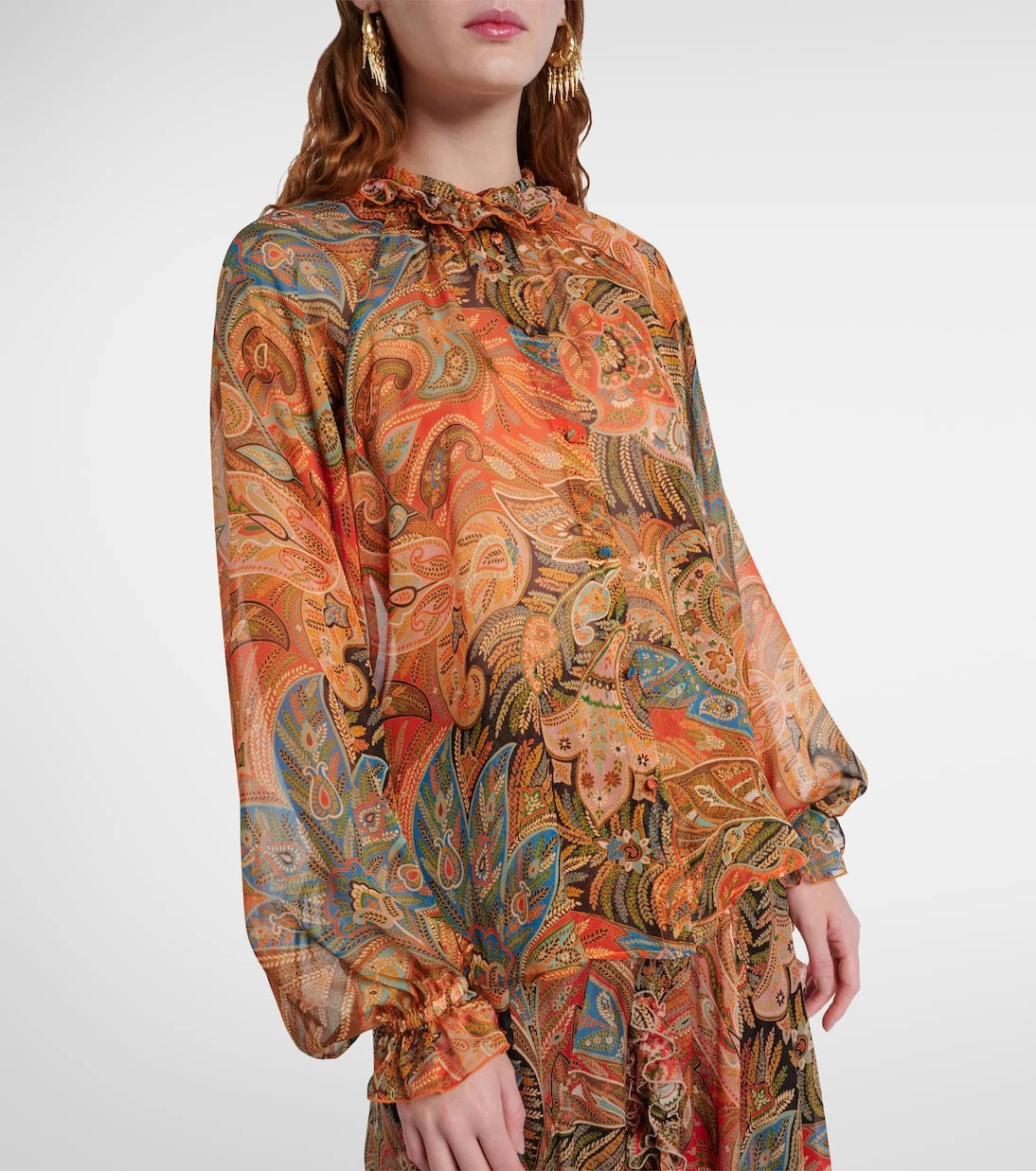 Etro - Printed ruffled silk shirt