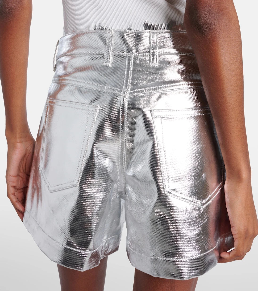 Rabanne - Metallic cotton high-rise shorts