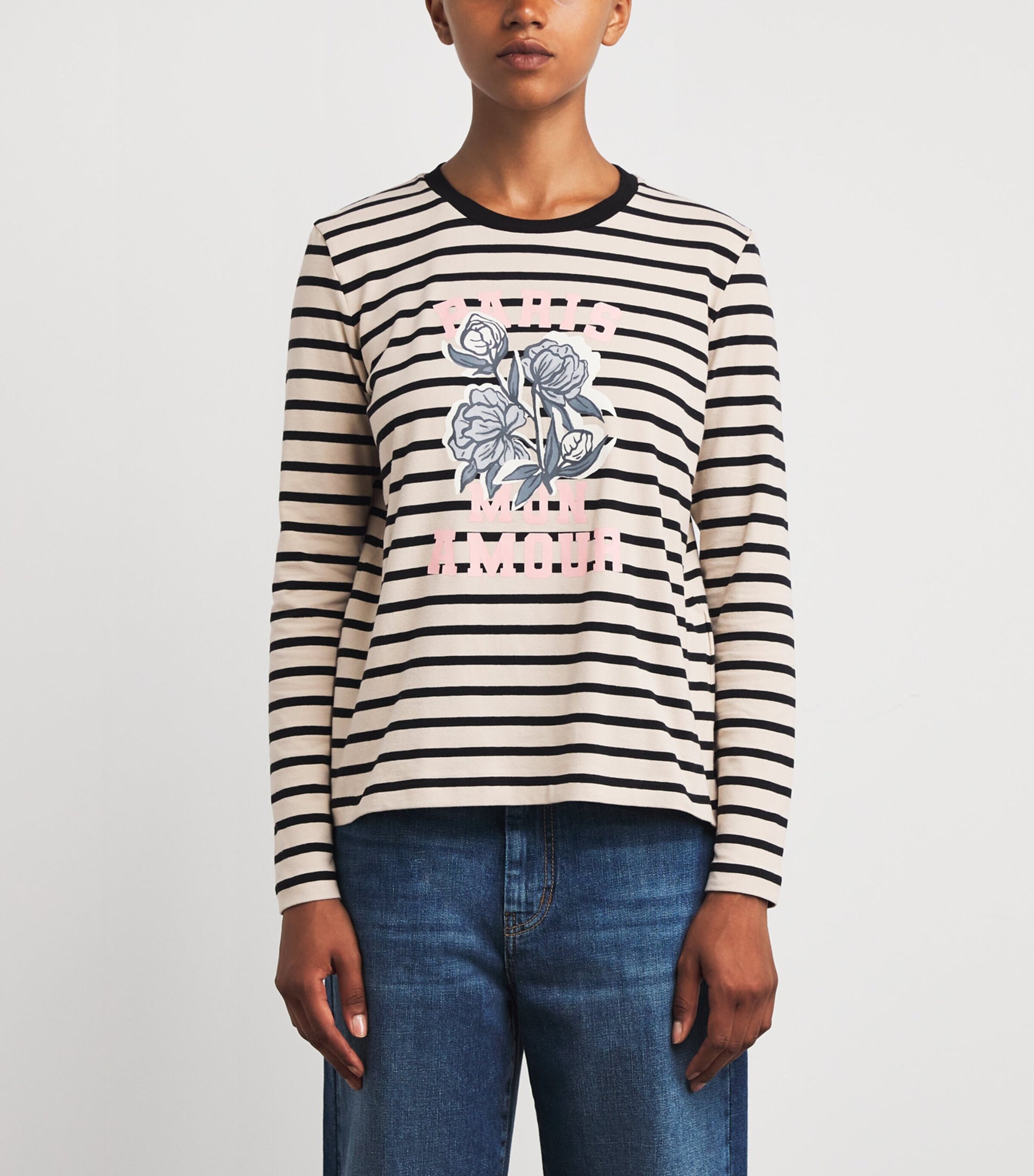 Weekend Max Mara Beige Stretch Cotton Paris Graphic Top