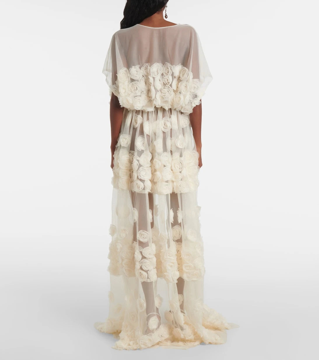Norma Kamali - Floral-appliqué belted sheer gown