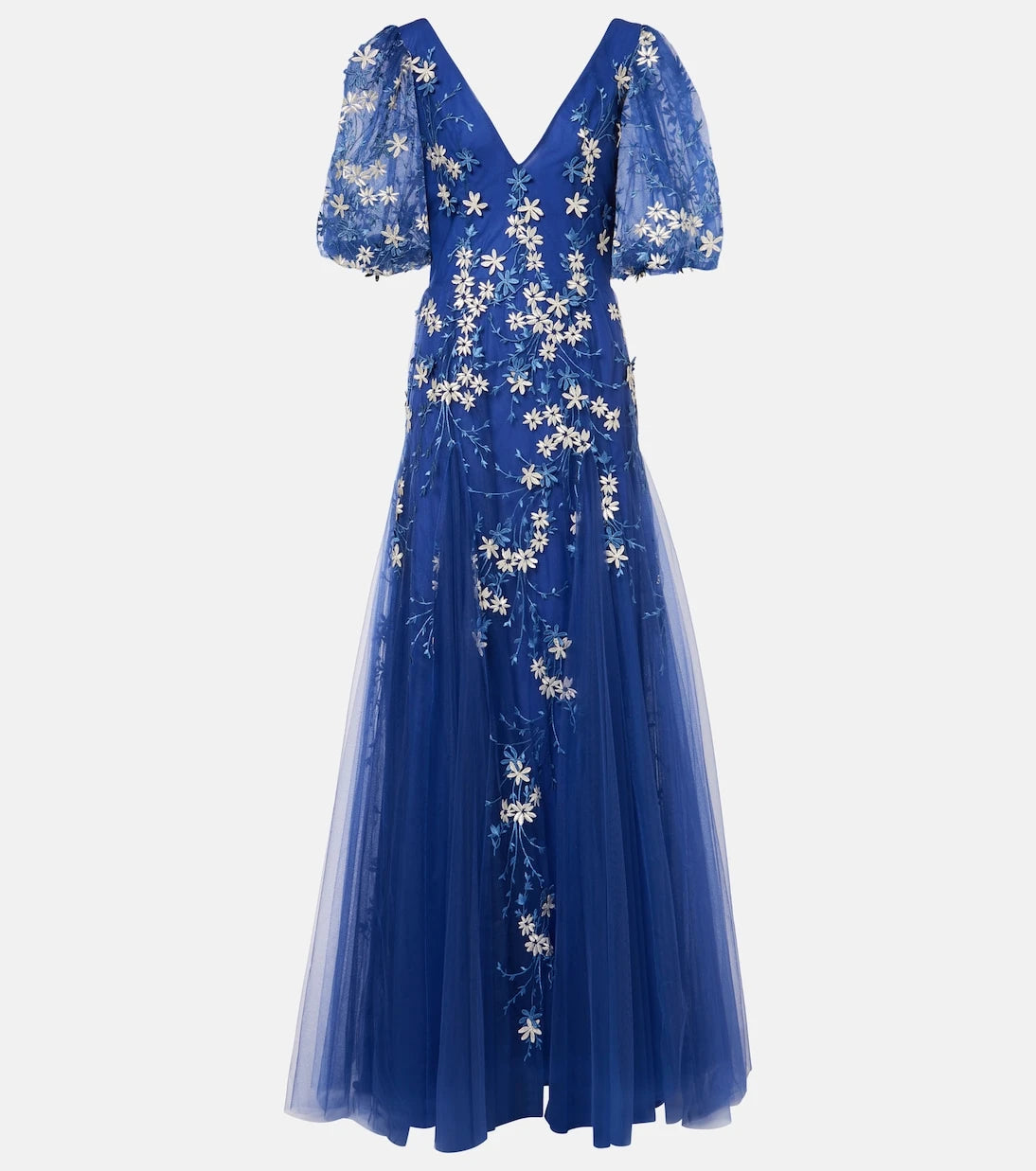 Costarellos - Floral-appliqué tulle gown