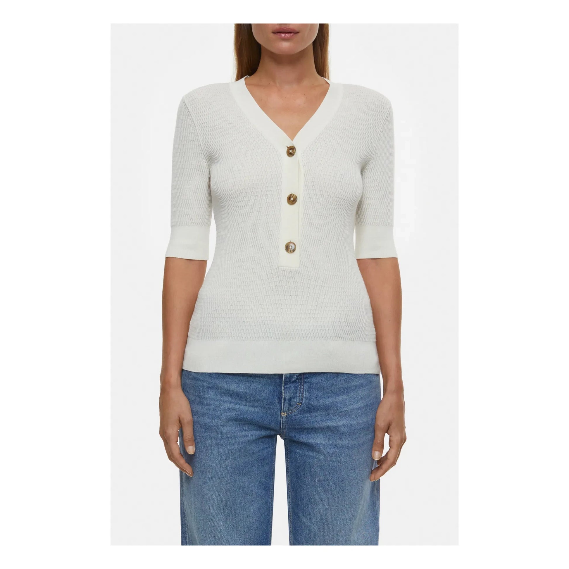 Closed - Short-sleeved V-neck polo shirt | Ivory