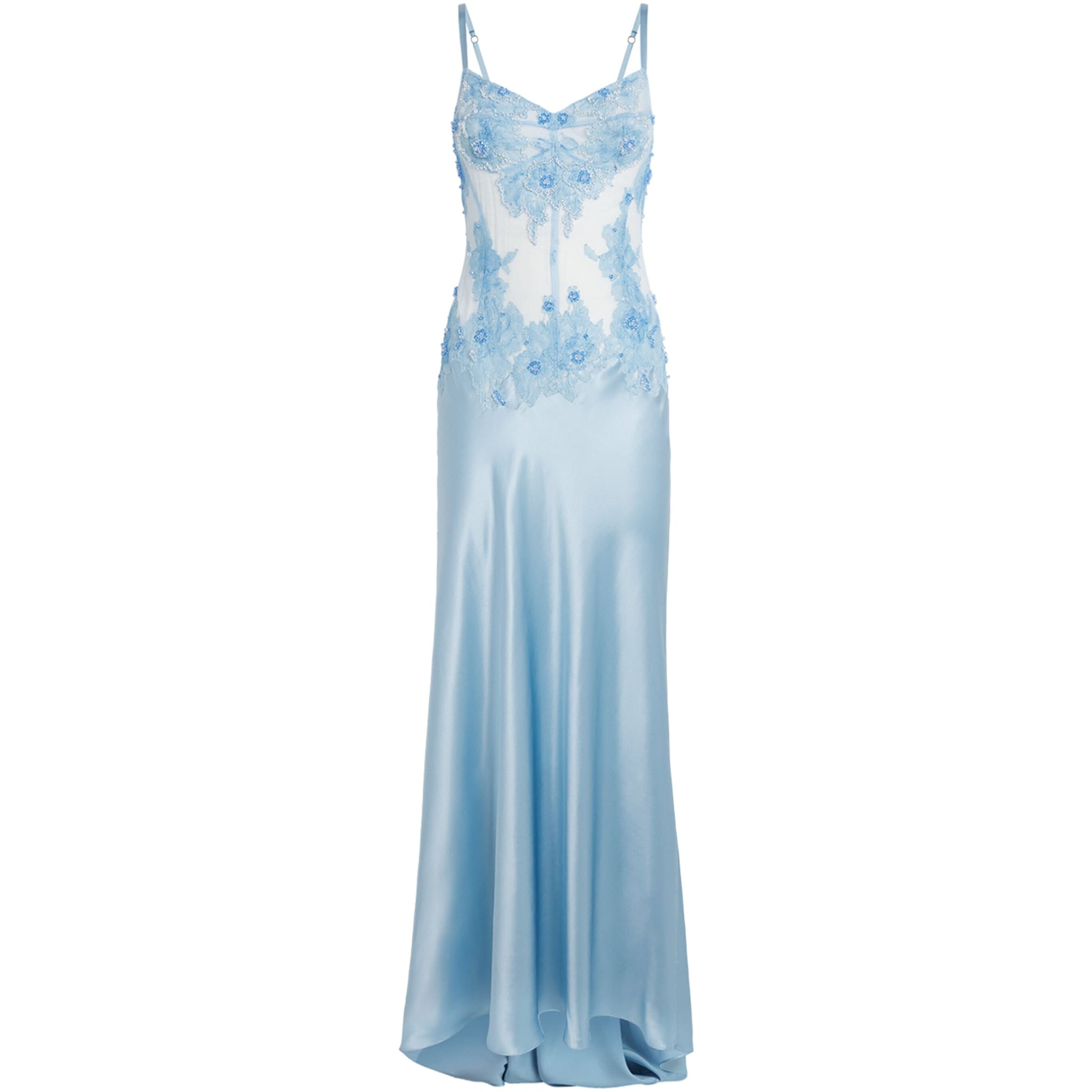Rosamosario Blue Silk Embellished Slip Dress