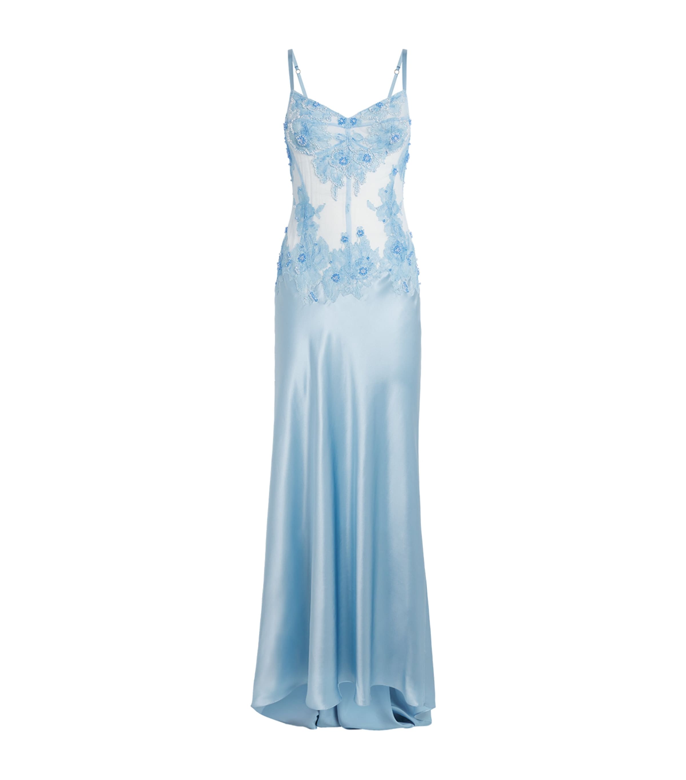 Silk Embellished Slip Dress LIGHT BLUE/WHIT
