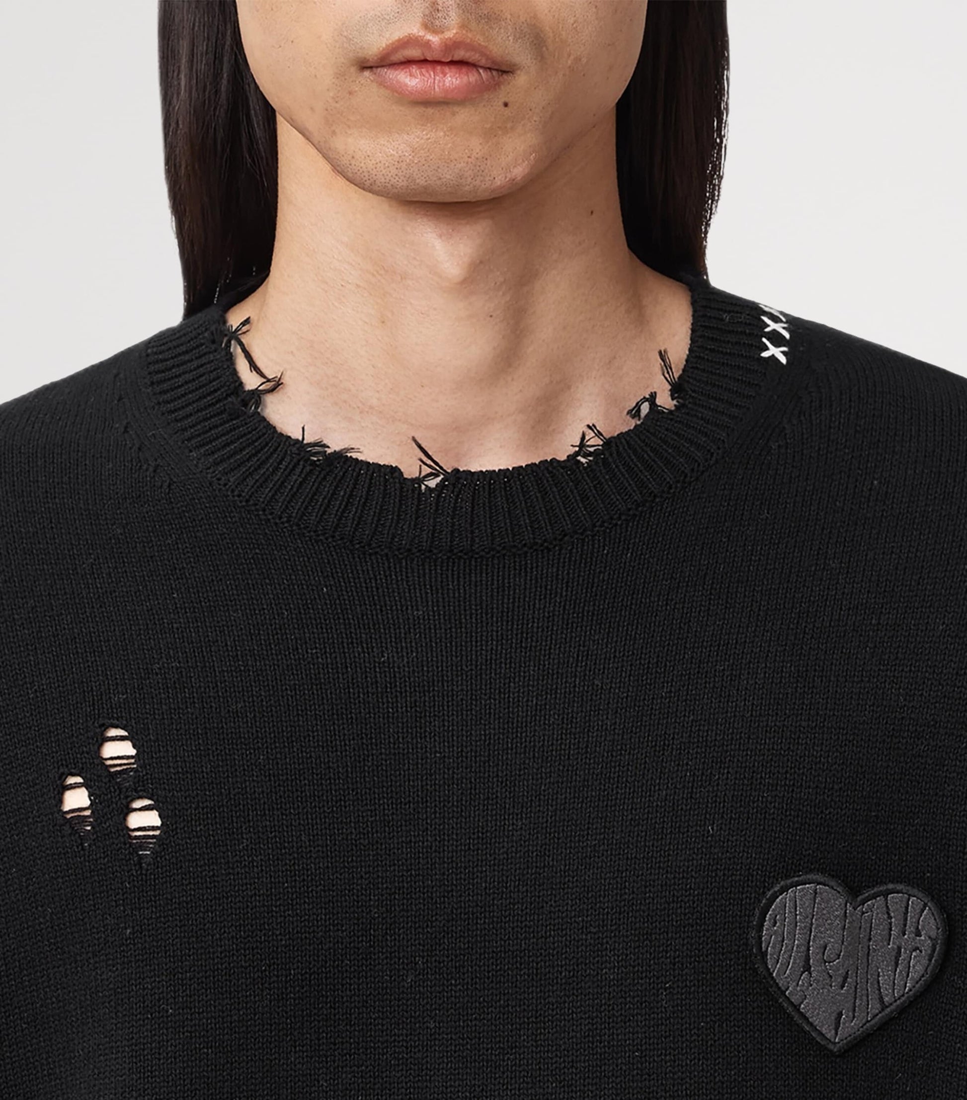 Black Cotton Distressed Theo Sweater