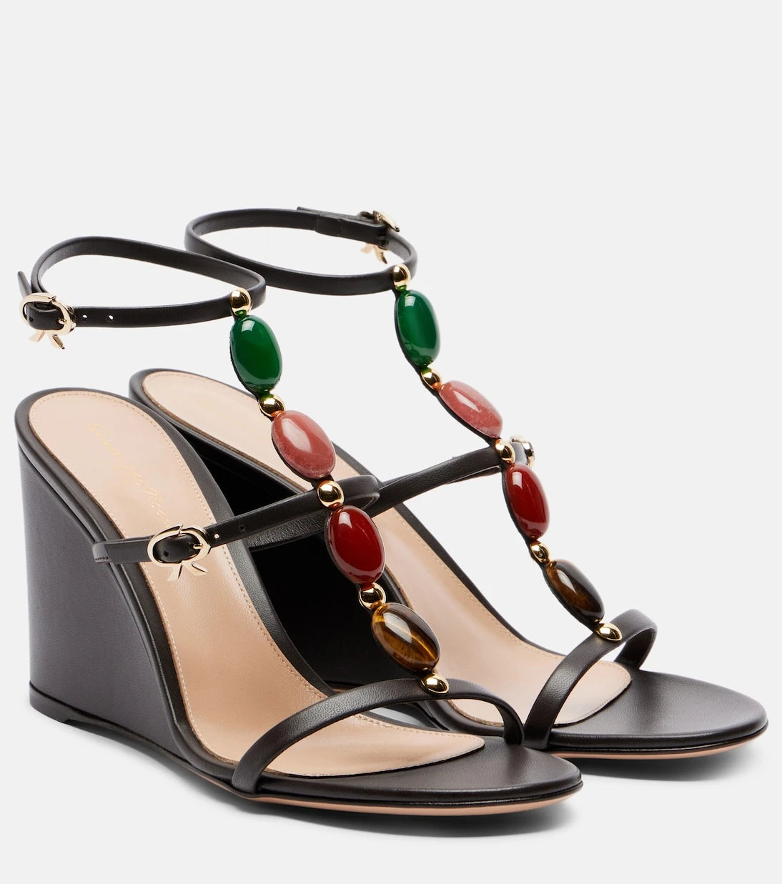 Gianvito Rossi - Embellished leather wedge sandals