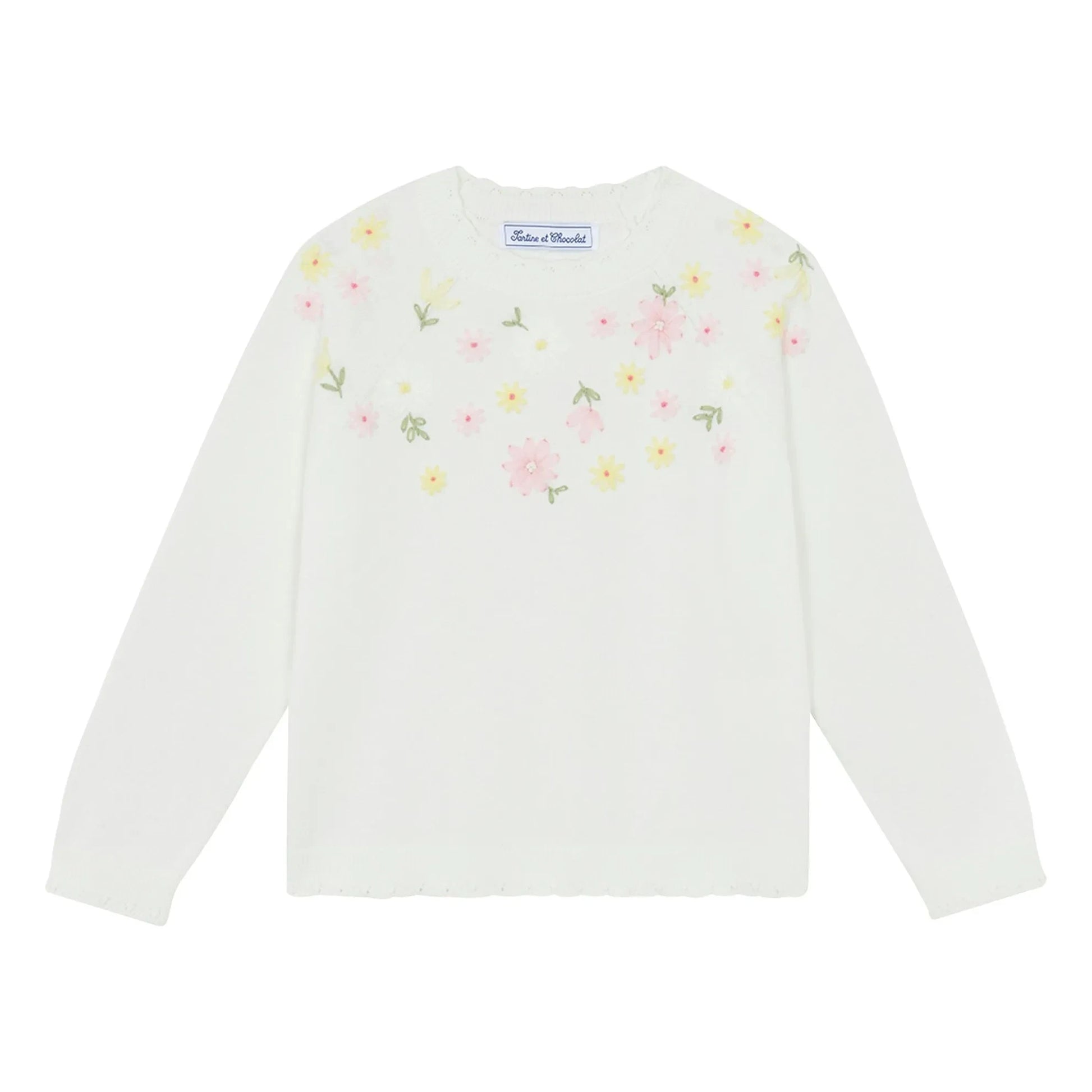 Tartine et Chocolat - Flower Embroidered Sweater | Ecru