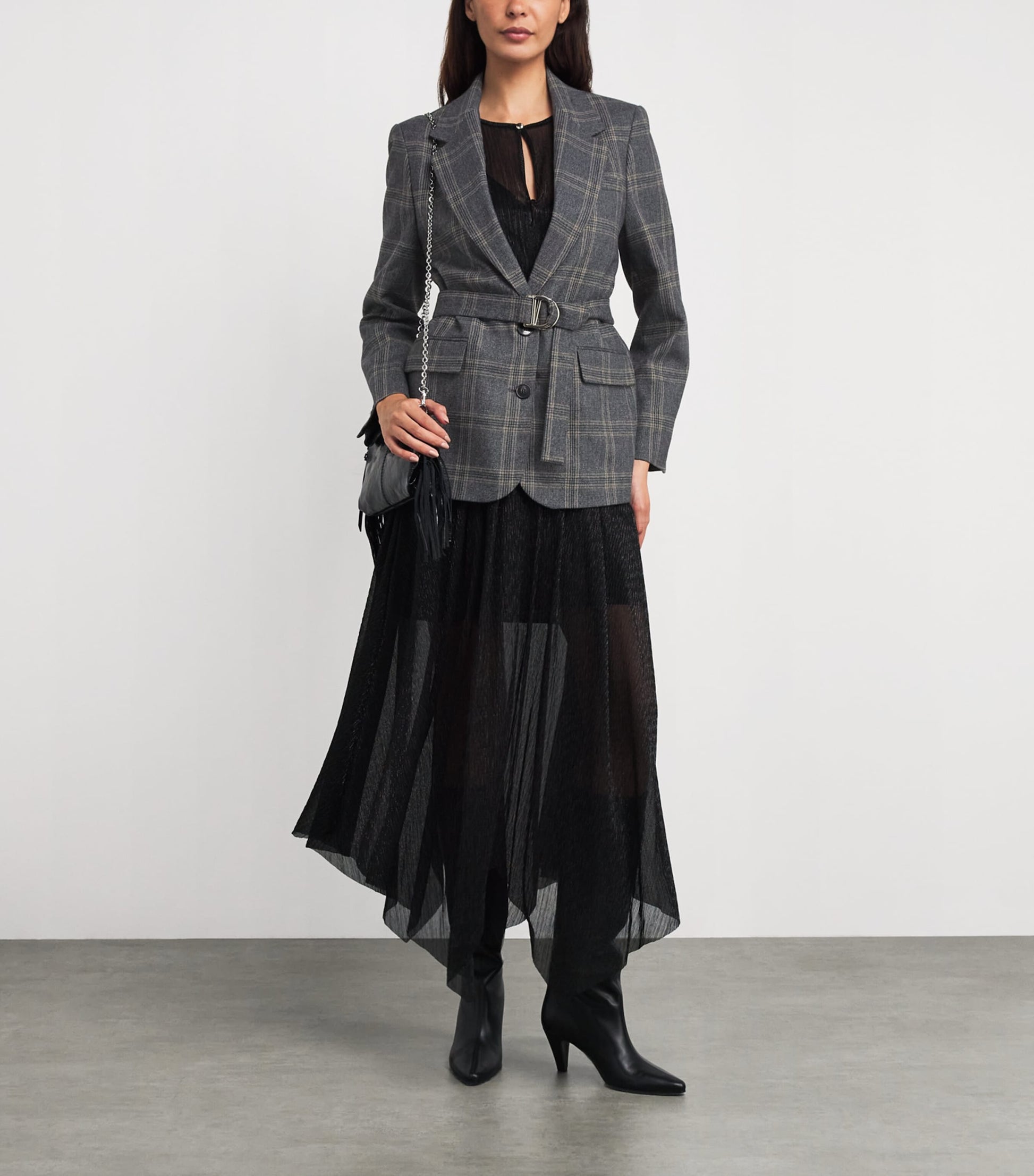Maje Black Belted Single-Breasted Blazer