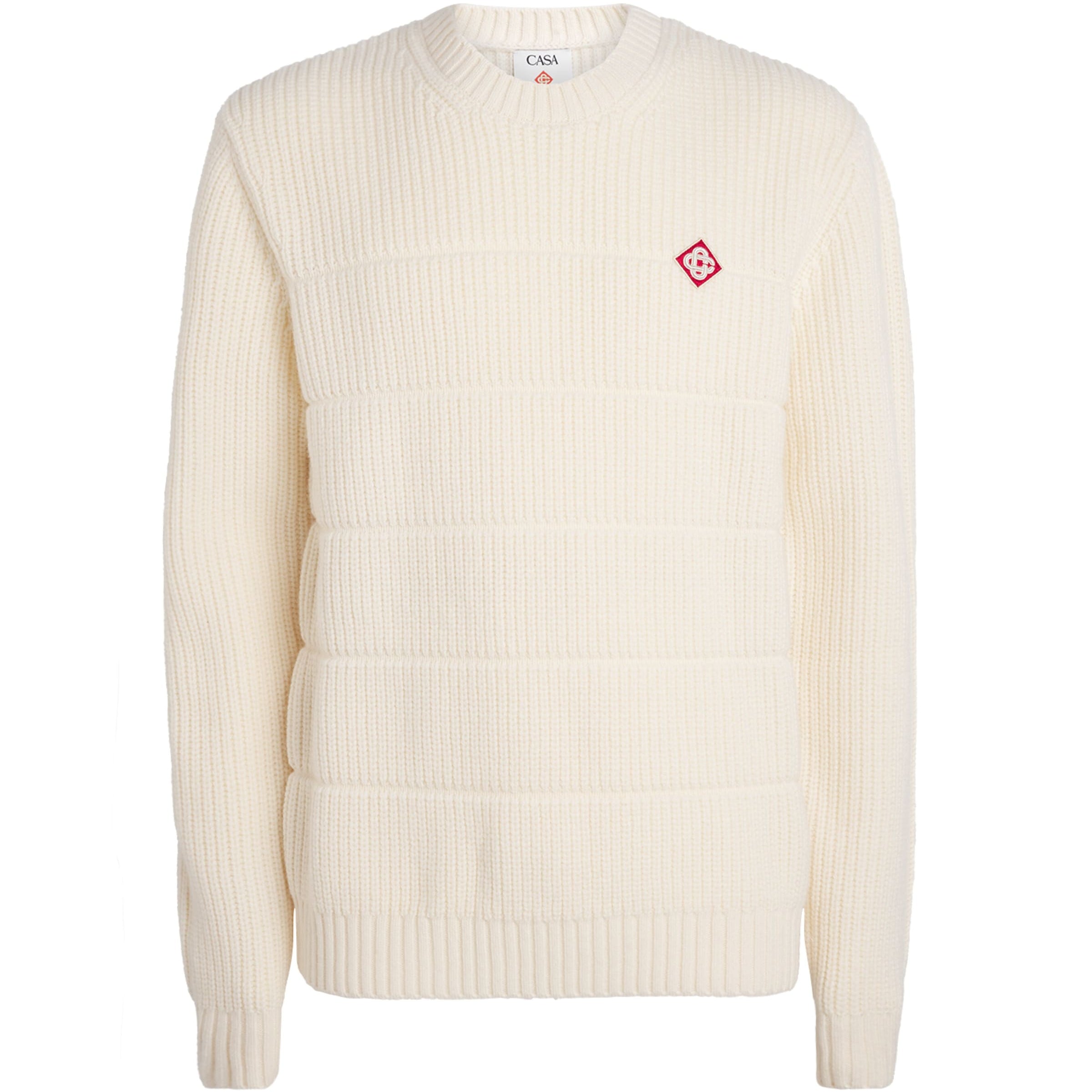 Casablanca White Merino Wool Padded Sweater