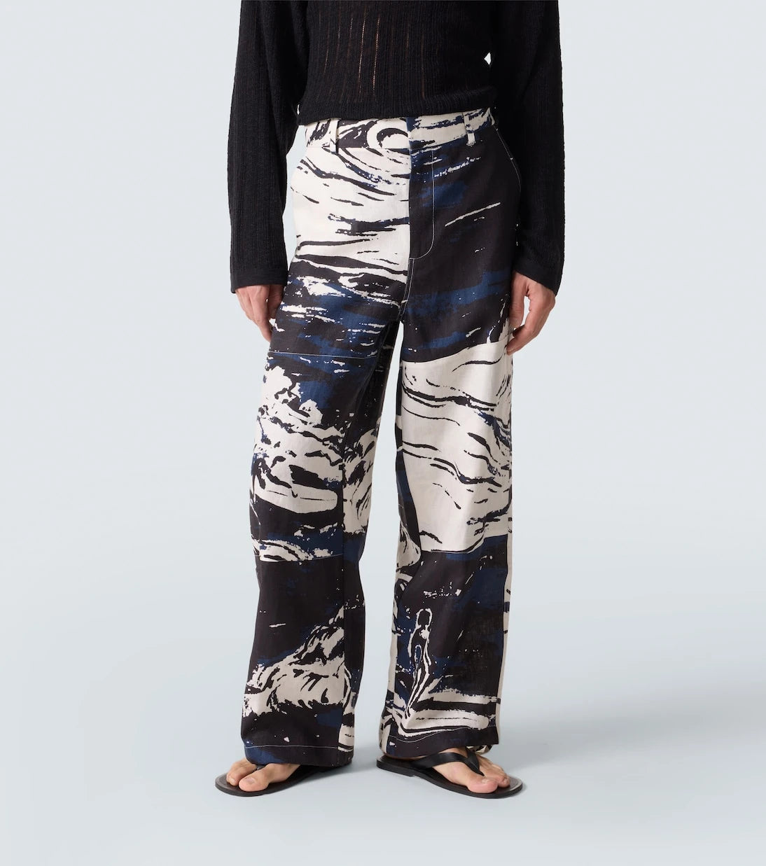 Commas - Printed linen straight pants