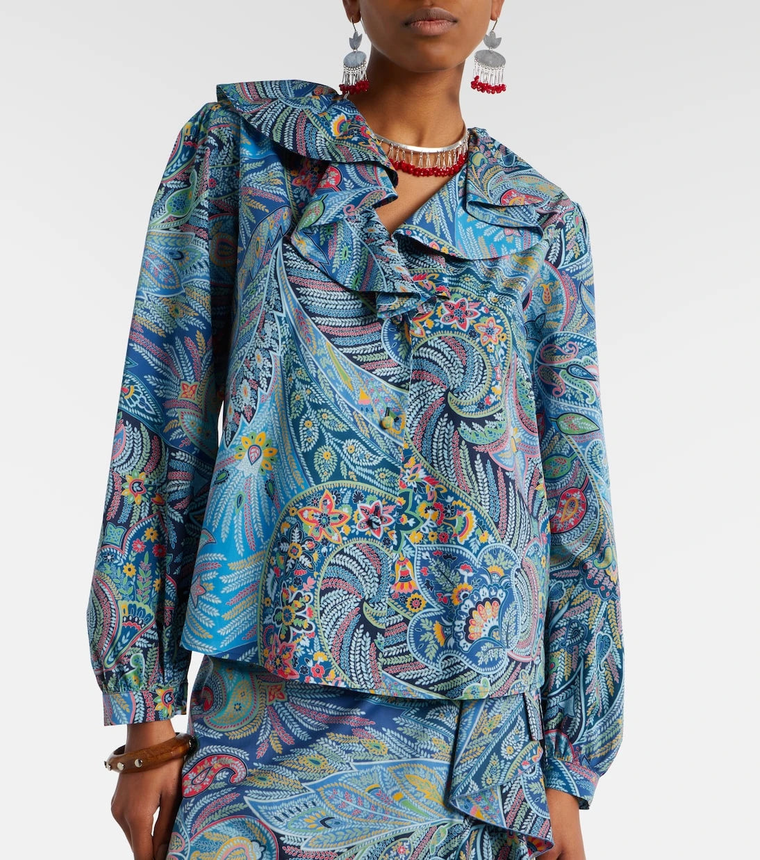 Etro - قميص بيزلي مكشكش من مزيج القطن