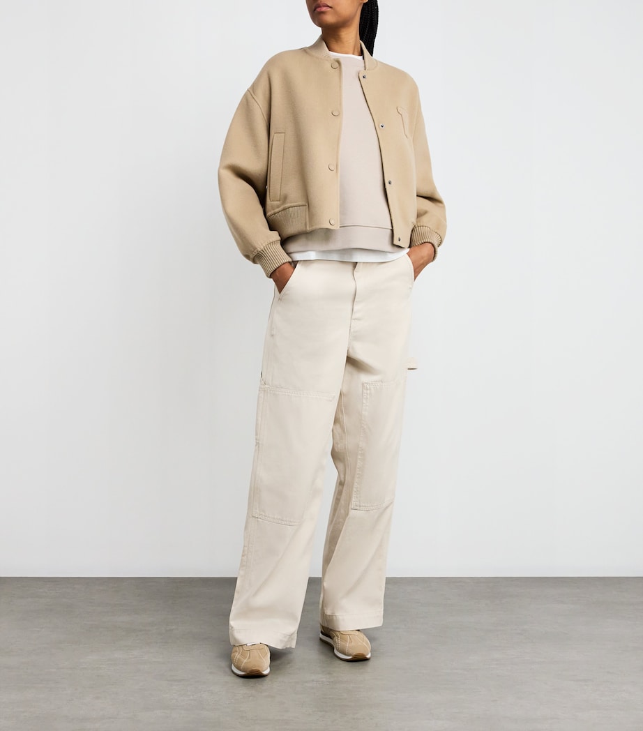 Weekend Max Mara Beige Cotton-Blend Embroidered-Logo Sweatshirt