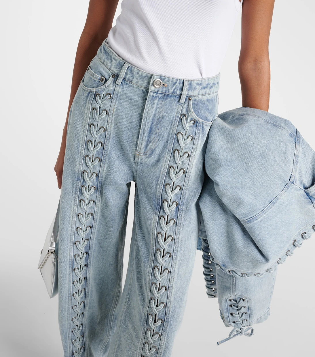 Rotate - Lace-detail straight jeans