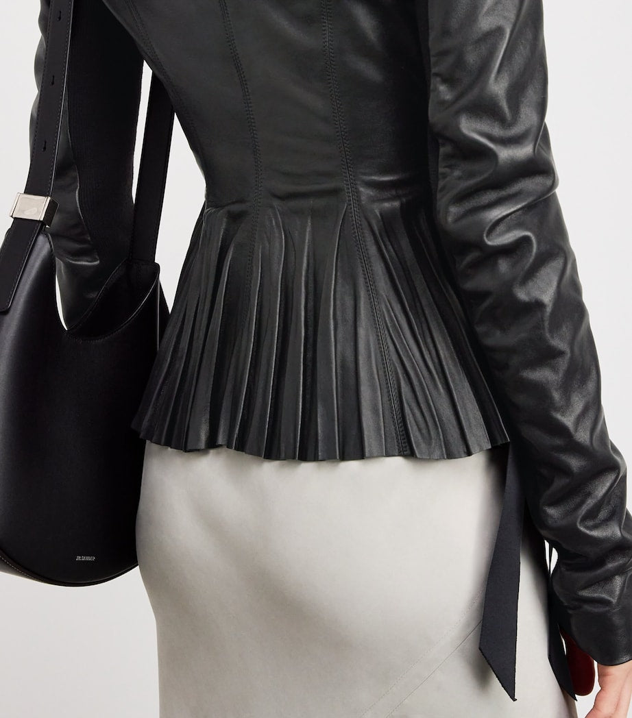 Rick Owens Black Wool-Panel Hollywood Leather Jacket