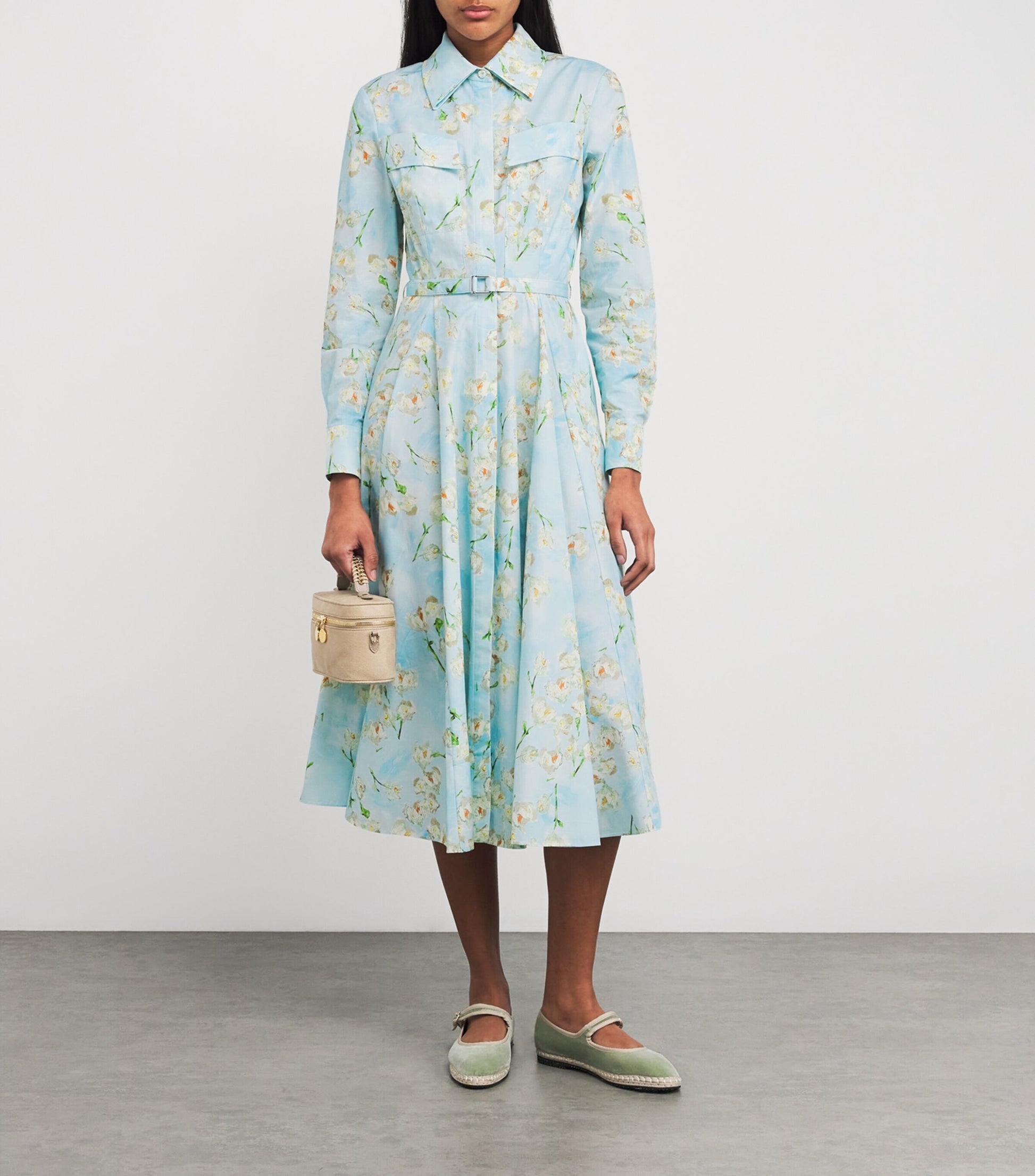 Emilia Wickstead Blue Cotton Floral Emmalyna Midi Dress