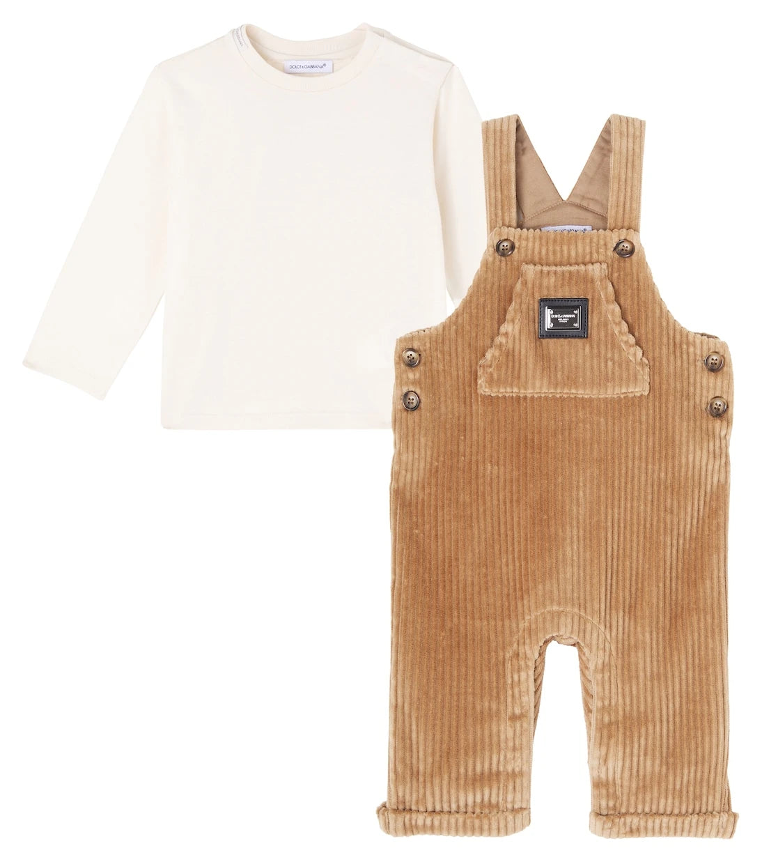 Dolce&Gabbana Kids - طقم أفرول وتيشيرت قطني للأطفال الرضع