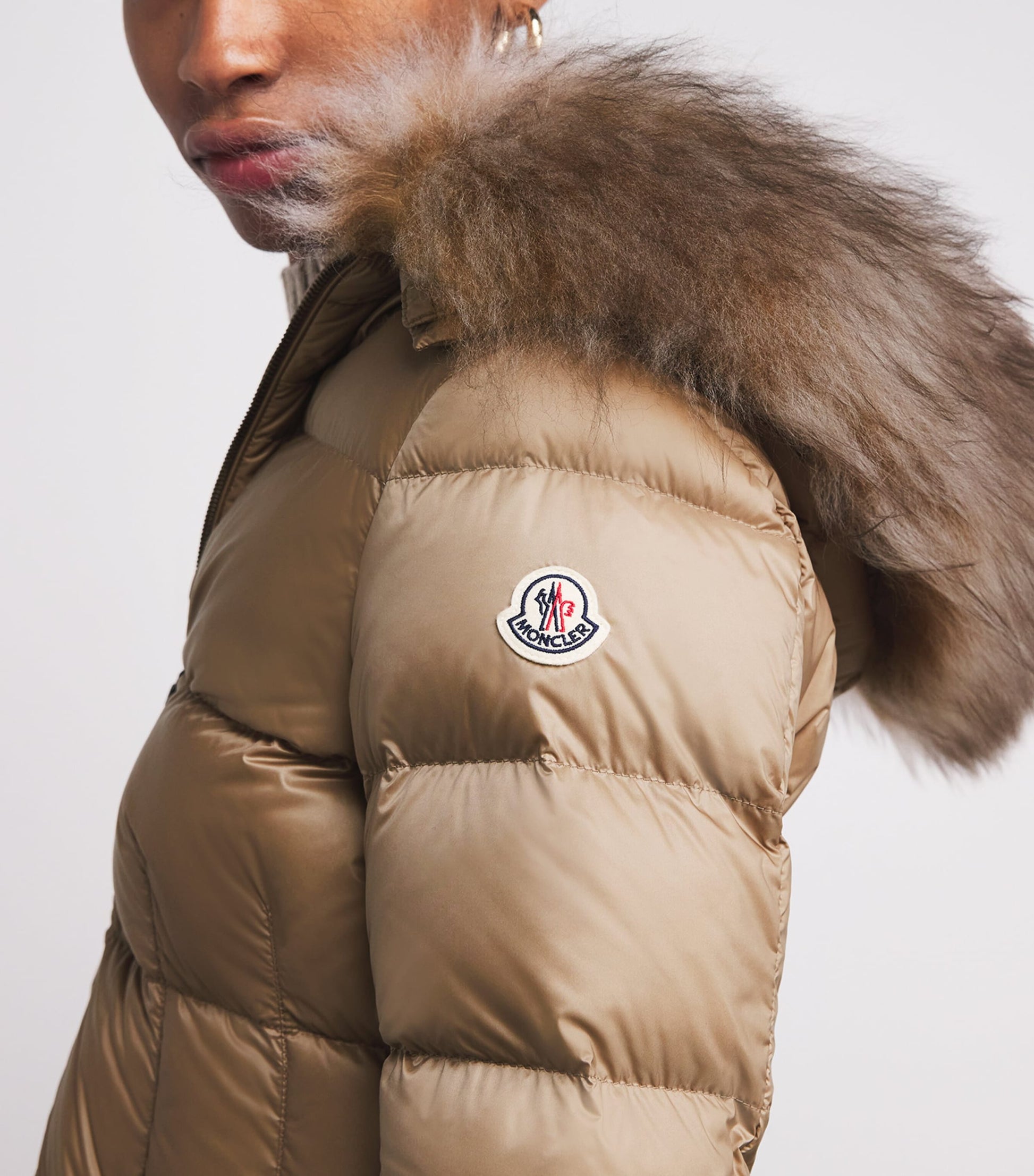 Moncler Beige Shearling-Trim Boed Puffer Jacket