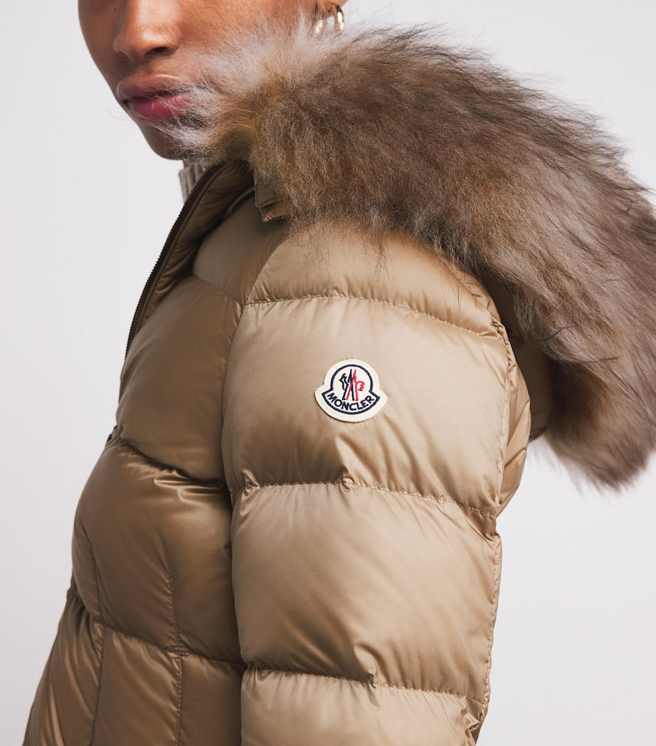 Moncler Beige Shearling-Trim Boed Puffer Jacket