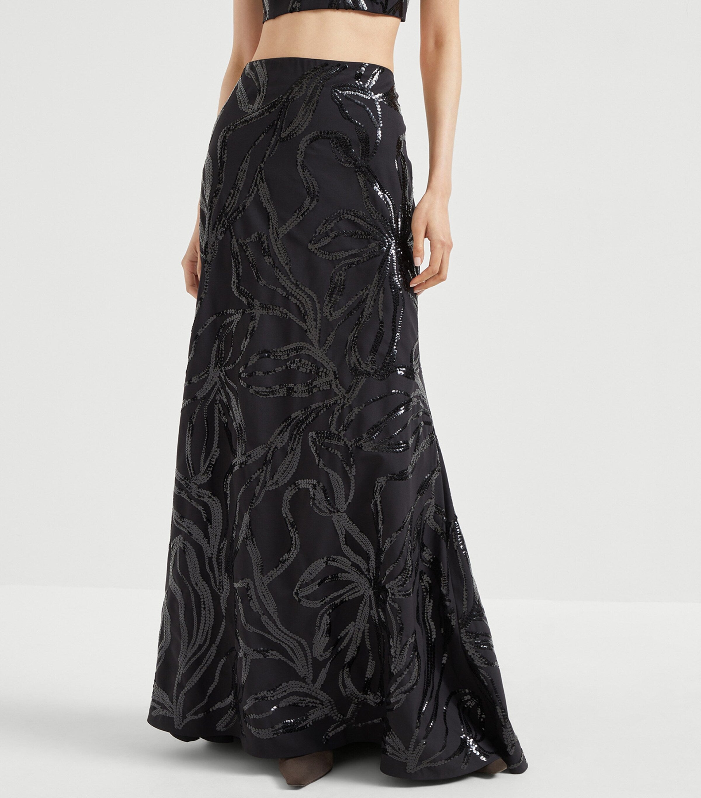 Brunello Cucinelli Black Embellished Maxi Skirt