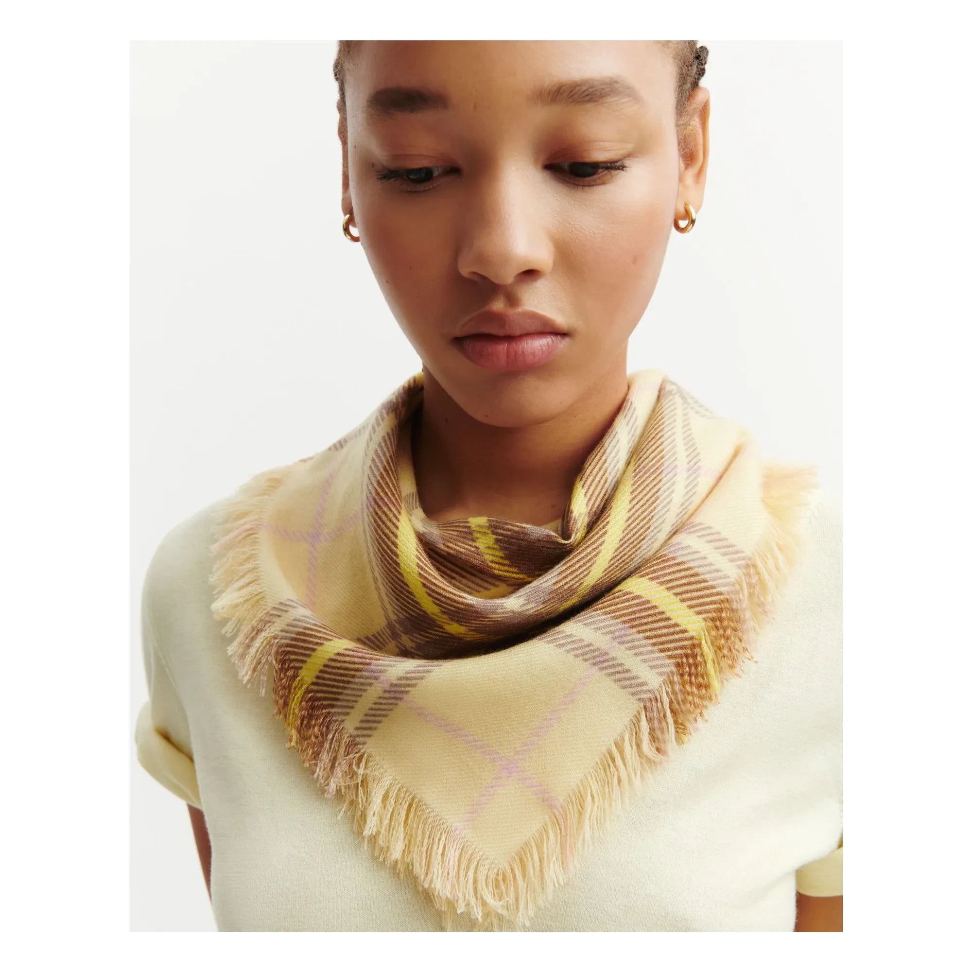 Bompard - Mini Carré Tartan Cashmere Scarf | Lemon yellow
